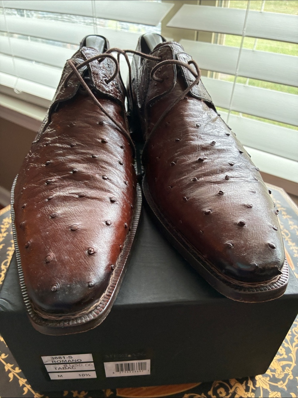 Mezlan Platinum Men’s 10.5 M Brown Romano Ostrich Leather Derby Lace-Up Shoes - Picture 9 of 16